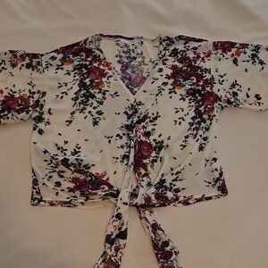 Floral V-Neck Tie-Front Blouse